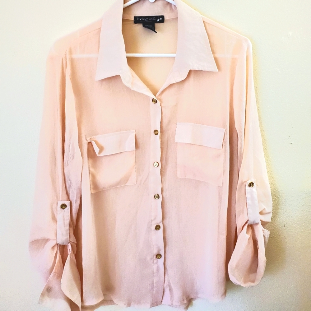 3/$15 ☆☆☆ Sheer Button-down Shirt with Pockets